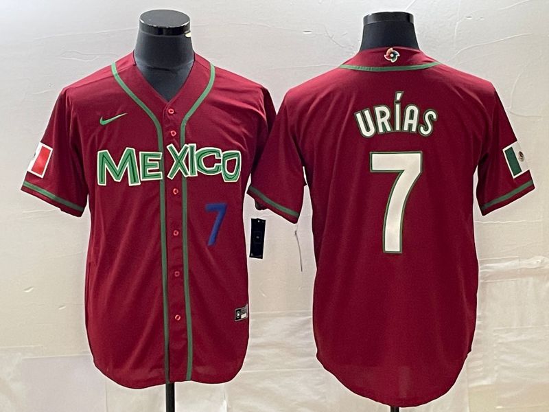 Men 2023 World Cub Mexico #7 Urias Red white Nike MLB Jersey4